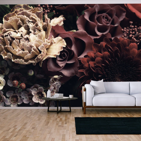 Beautiful Bouquet of Different Flowers, Closeup Wallpaper Living Room Mural