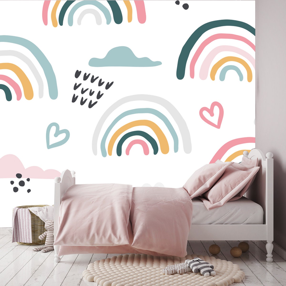 Seamless Vector Pattern with Hand Drawn Rainbows and Sun Wallpaper Girl Bedroom Mural