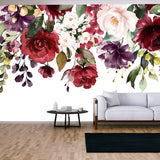 Watercolor Flowers. Floral Illustration, Leaf and Buds Wallpaper Living Room Mural