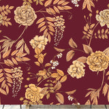 Botanical Flower Pattern. Golden Flowers on a Burgundy Background Wallpaper Dining Room Mural