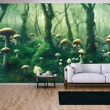 Dreamy Fantasy Mushrooms in Magic Forest Wallpaper Living Room Mural