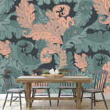 Floral Vintage Retro Wallpaper. Enchanted Vintage Flowers Dining Room Mural