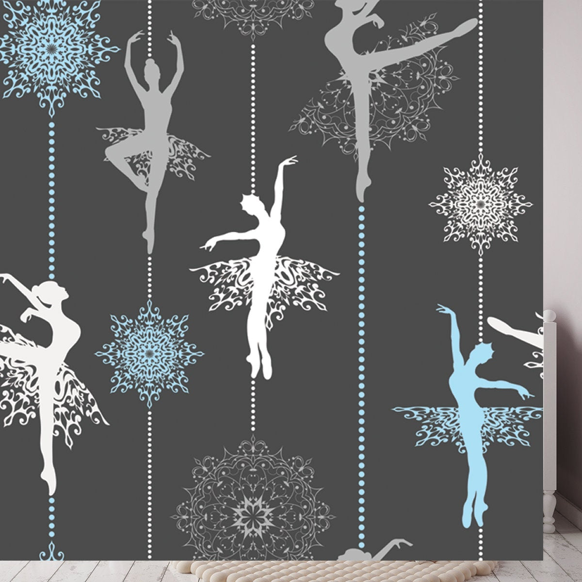 Pattern with Ballerinas and Snowflakes Wallpaper Girl Bedroom Mural