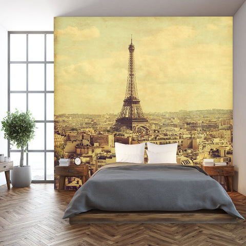 View of Eiffel Tower. Old Style Photo Wallpaper Bedroom Mural