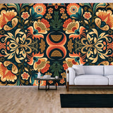 Ethnic Floral Pattern. Abstract Traditional Folk Old Ancient Antique Tribal Ethnic Flower Wallpaper Living Room Mural