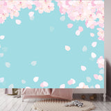 Pink Cherry Blossom on Blue Background Wallpaper Girl Bedroom Mural