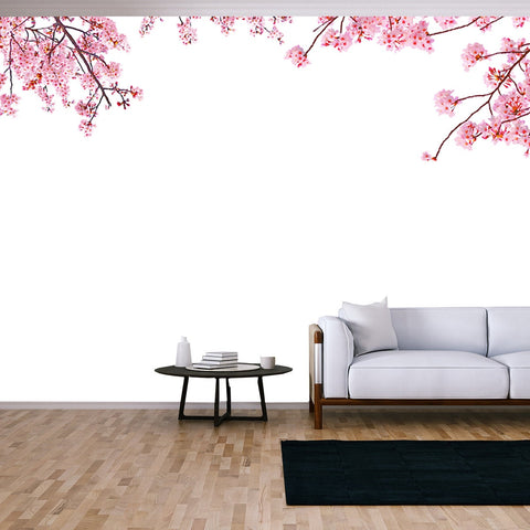 Cherry Blossom (Sakura) in Spring Season Isolated on White Background Wallpaper Living Room Mural