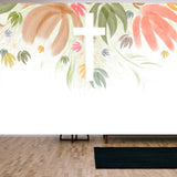 Border Watercolor Easter. Floral Crosses Wallpaper Living Room Mural