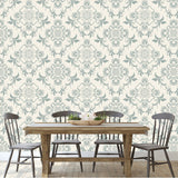 Grey Floral Ornament on Background Wallpaper Dining Room Mural