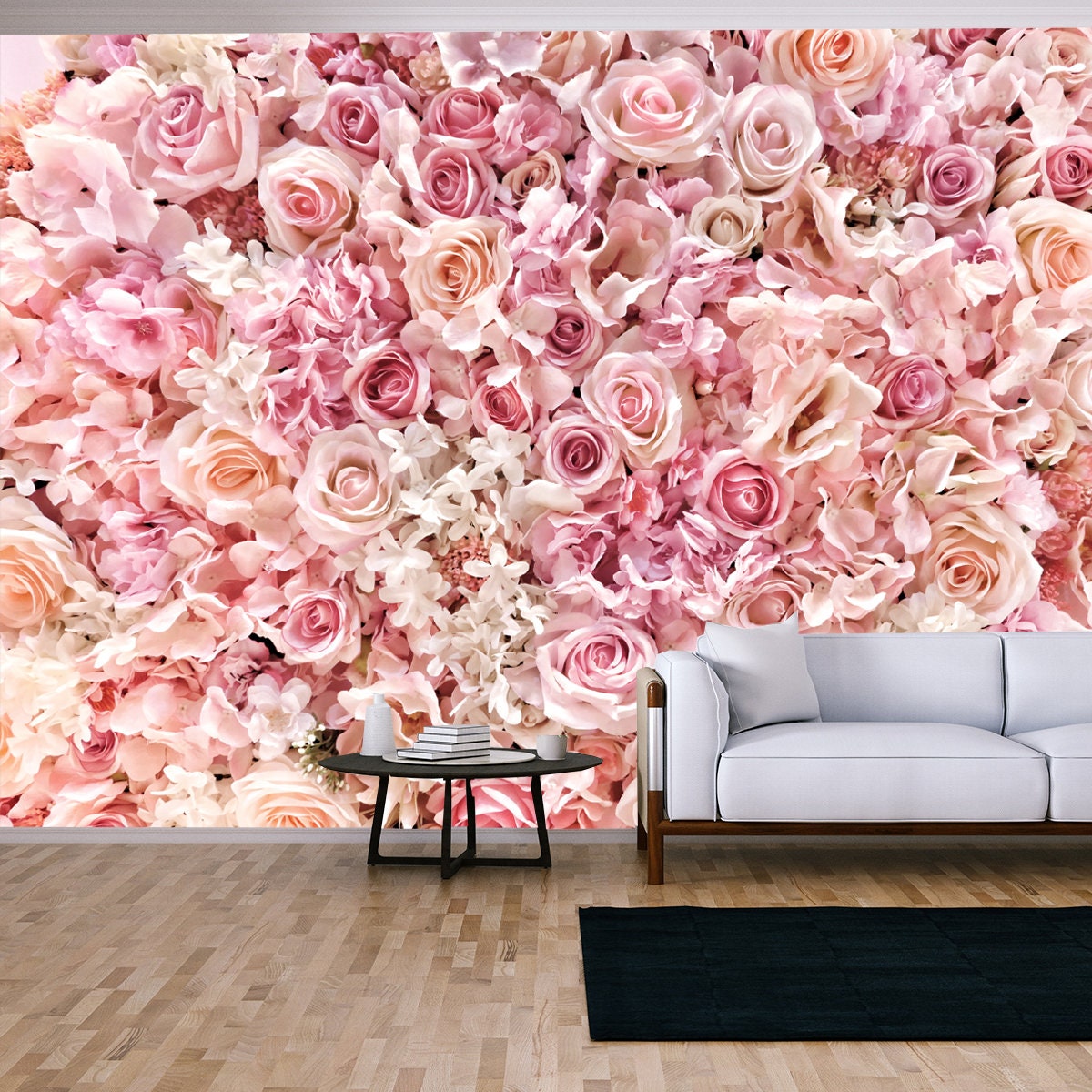 Beautiful Summer Flowers. Blossoming Delicate Roses on Blooming Flowers Festive Background Wallpaper Living Room Mural