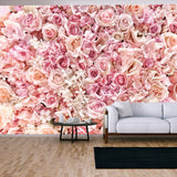 Beautiful Summer Flowers. Blossoming Delicate Roses on Blooming Flowers Festive Background Wallpaper Living Room Mural