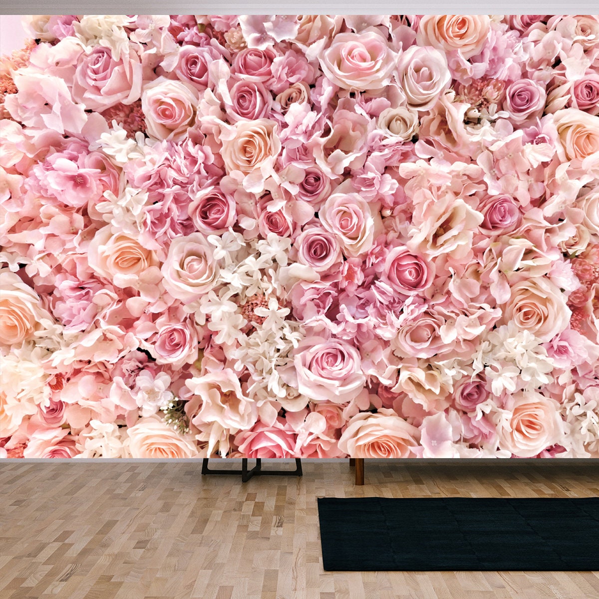 Beautiful Summer Flowers. Blossoming Delicate Roses on Blooming Flowers Festive Background Wallpaper Living Room Mural