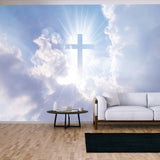 Christian Cross Appears Bright in the Sky Background Wallpaper Living Room Mural