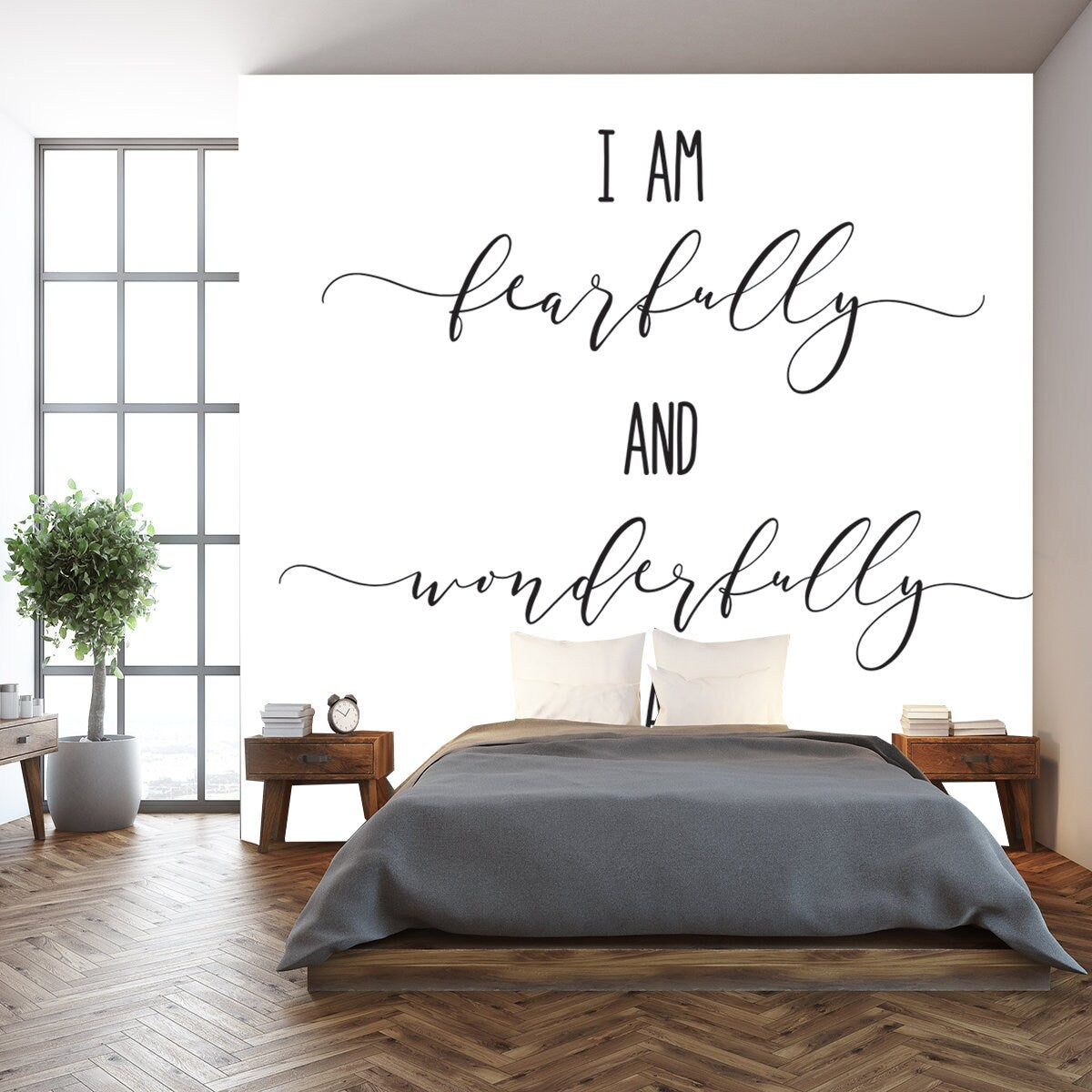 Fearfully and Wonderfully Made. Christian Poster. Psalm Hand Lettering Quote Wallpaper Bedroom Mural